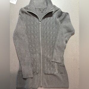 EDDIE BAUER Women's‎ Knit Sweater Size Large Gray Full Zip Pockets. Cotton/nylon